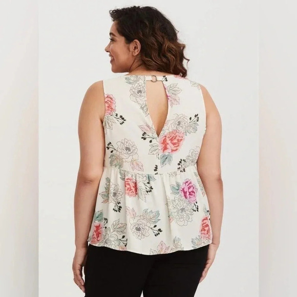 Torrid Ivory Floral Lace-Up Georgette Babydoll Sleeveless Blouse Plus Size 4XL - Picture 3 of 14